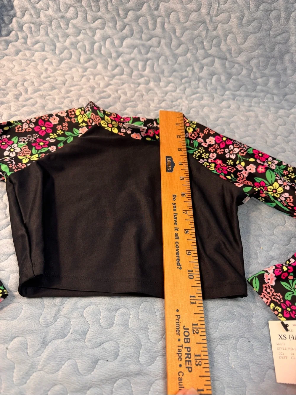 art class Black Crop Rash Guard with Pink & Green Floral Sleeves
